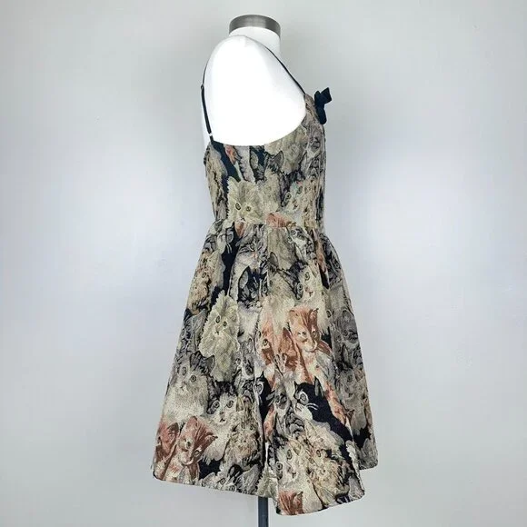 Cider Dress Women L Cat Lover Tapestry Jacquard Jumper Vintage Pinafore - Picture 4 of 15